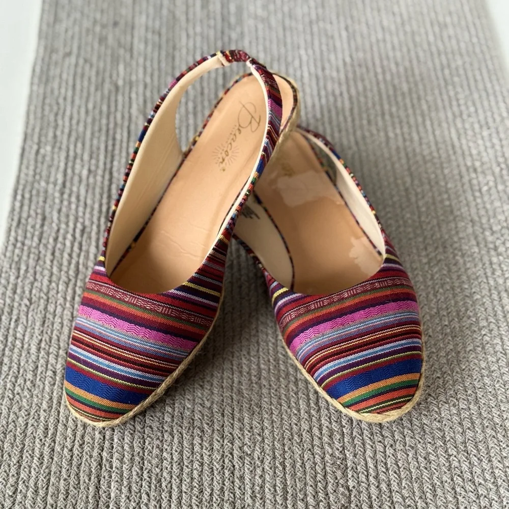 Vintage Beacon Pink Purple Multi Striped Espadrille Sandals Size 10W *FLAW*
